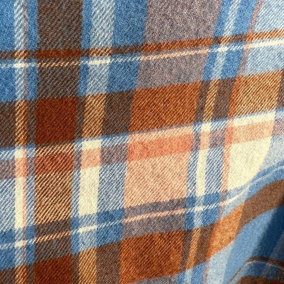 Lands End Flannel Shirt 14 Women Plaid Orange Blue Popover‎ Long Roll Tab Sleeve - Picture 4 of 11